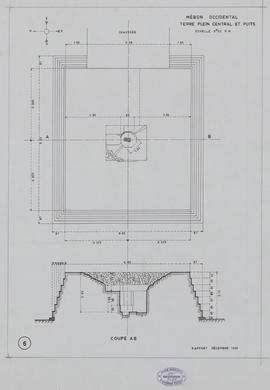 Mebon Occidental - terre plein central et puits (Coupe, Plan).