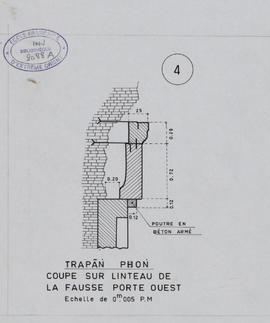 Trapeang Phong - fausse porte O, linteau: ferraillages BA (Coupe).