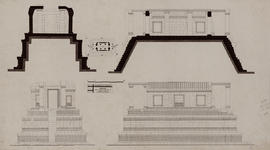 Bayon - 2e enc., éd. n° 54: face S et O et coupes EO et NS (Coupe, Élévation).