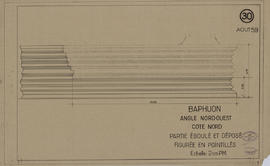 Baphuon - 3e enc., angle NO, côté N: partie éboulée et déposée (Élévation).