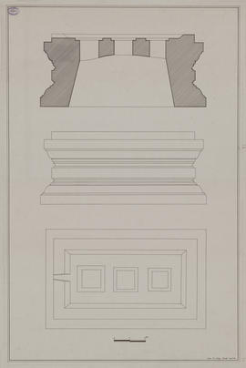 Neak Ta Veang - socle à trois emplacements (Coupe, Élévation, Plan).