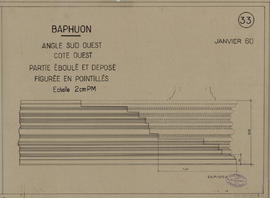 Baphuon - 3e enc., angle SO, côté O: partie éboulée et déposée (Élévation).