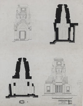 Bayon - 1e enc., éd. 51: faces S et E, coupe NS (Coupe, Élévation).