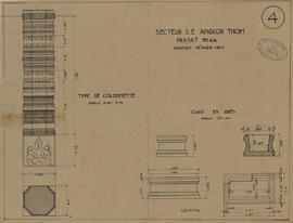Angkor Thom - Pr. n° 64, SE Angkor Thom: colonnettes et cuve en grès (Détails).