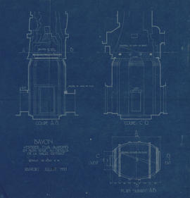 Bayon - Tour centrale, vestiges de la couverture en bois (Coupe, Plan).