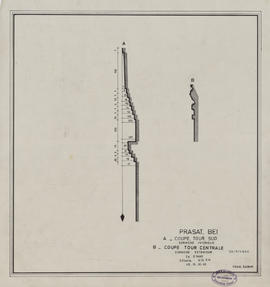 Prasat Bei - coupes tour S et tour centrale: détails (Coupe).