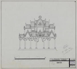 Bayon - 1e enc., gal. ext. E, moitié S, entre tour 23 et 24, mur E, bas relief: éd. figuré (Éléva...