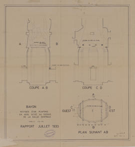 Bayon - Tour centrale, vestiges de la couverture en bois (Coupe, Plan).