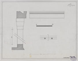 Takeo - 1e enc., éd. NE: logement des chevrons du porche (Coupe, Élévation, Plan).