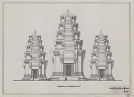 Prah Einkosei - tours restituées et ombrées: face E, élévation d'ensemble (Élévation).