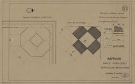 Baphuon - 3e enc., angle NO,: ferraillage et BA (Coupe, Plan).