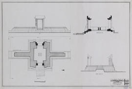 Prah Einkosei - G I/E: face E et coupes NS et SN (Coupe, Élévation, Plan).