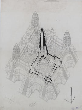 Angkor Vat - 1e enc., massif central (Axonométrie).