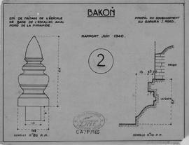 Bakong - 1e enc., pyramide, face N, N de l'escalier N, pavillon d'entrée: épi de faîtage; et G I/...