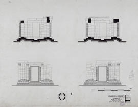 Bayon - 1e enc., ter. sup., tour 17: faces E et S et coupes EO et NS (Coupe, Élévation).