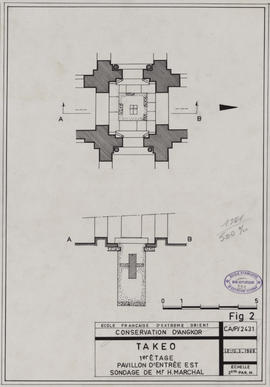 Takeo - 2e enc., G II/E: sondage H.M. (Coupe, Plan).