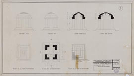 Pr. Ong Mong - édicule en latérite destiné à abriter stèle inscrite (Coupe, Élévation, Plan).