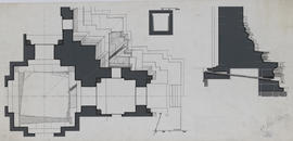 Pimay - 1e enc., tour centrale, angle NE: canal de la somasutra (Coupe, Plan).