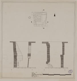 Bayon - 1e enc., quadrant NE (au dessus de l'extrados de la citerne): sondage HM (Coupe, Plan).