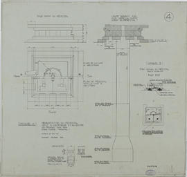 Ak Yum - tour centrale: piédestal et sondage puits (Coupe, Élévation, Plan).