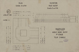 Baphuon - 3e enc., angle NO (Élévation, Plan).