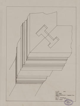 Bayon - angle d'architrave: logement d'un crampon (Axonométrie).