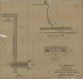 Angkor Thom - angle NE, rempart E: canalisations (Coupe, Plan).