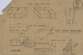 Pr. Komnap Cangan Crou - détails blocs de grès (Coupe, Élévation, Plan).