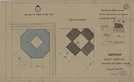 Baphuon - 3e enc., angle NE: ferraillage et BA (Coupe, Plan).