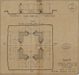 Bakong - 1e enc., éd. en latérite (E du bât. long E moitié N) (Coupe, Plan).