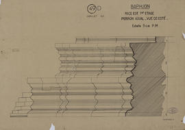 Baphuon - 3e enc., face E, perron axial: face N (Coupe, Élévation).