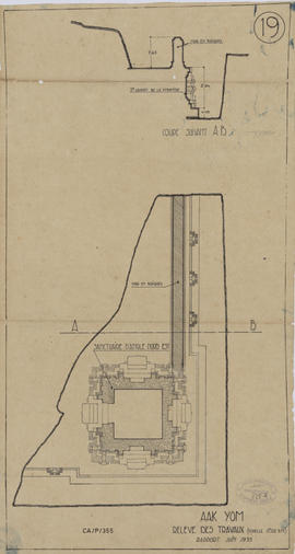 Aak Yom - tour d'angle SE: relevé des travaux (Coupe, Plan).