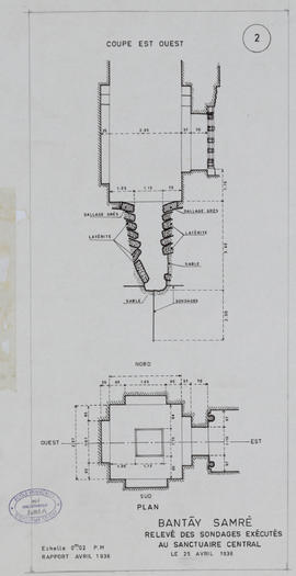 Bantay Samre - 1e enc., tour centrale: sondages (Coupe, Plan).