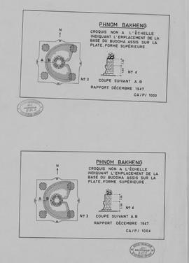 Phnom Bakheng - pyramide, terrasse sup.: localisation Bouddha (Élévation, Plan).