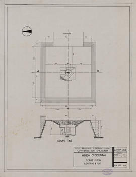 Mebon Occidental - terre-plein central et puits (Coupe, Plan).