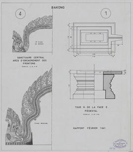 Bakong - tour centrale: encadrements de frontons et partie E; tour N: piédestal (Élévation, Détai...