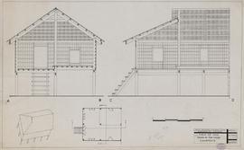 Phoum Vat Sway - maison de M. Sar Chuon: charpente (Coupe, Plan).