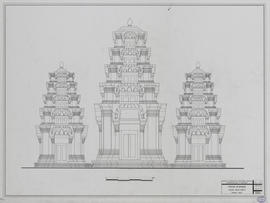 Prah Einkosei - tours restituées: face O, élévation d'ensemble (Élévation).