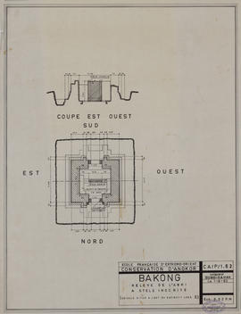 Bakong - 1e enc., E du bât. long NE, édicule à stêle (Coupe, Élévation).