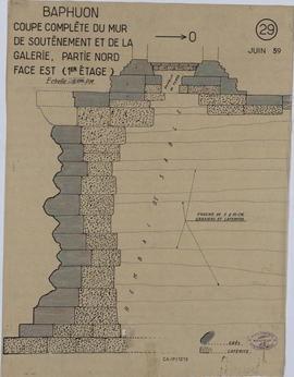 Baphuon - 3e enc., face E, partie N: mur de soutènement et gal. (Coupe).