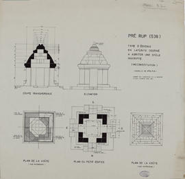 Pre Rup - 1e enc., édicule en latérite: reconstitution (Coupe, Élévation, Plan).