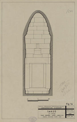 Takeo - 1e enc., ter. sup., tour centrale, avant-corps E: profil interne (Élévation).