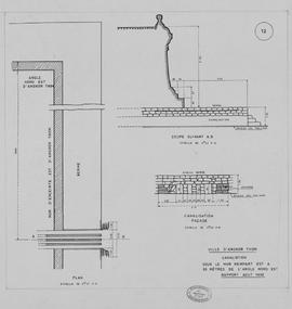 Angkor Thom - env. angle NE, canalisation sous enc. E (Coupe, Élévation, Plan).