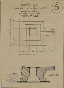 Bantay Srei - G I/O, piédestal (Coupe, Plan).