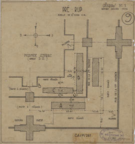 Pre Rup - 1e enc., pyramide centrale, angle SO (Plan).