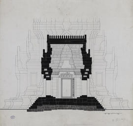 Pimay - 1e enc.,mandapa: coupe transversale EO vue vers N (Coupe).